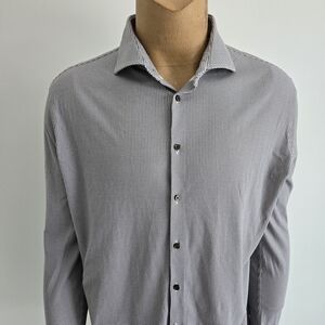 DESOTO Black and White Microcheck Long-Sleeve Dress Shirt